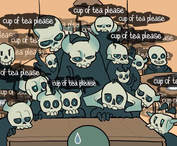 An illustration showing: the waiter (server) is bombarded with many orders (requests) at once