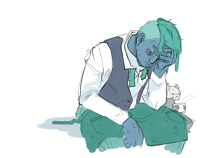 An illustration showing: the waiter (server) exhausted