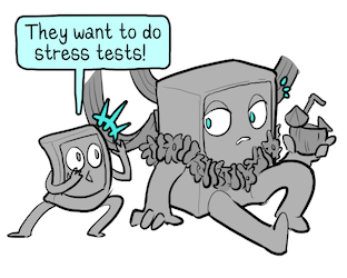 An illustration of a web server receiving a tip-off from a worried smartphone regarding some imminent stress testing